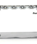 Chrome Mega Metal Round Chain Link License Plate Frame with screws caps, 6x12 inch size, shown from front angle