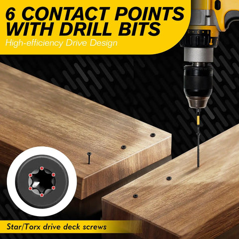 10 By 3 Inch Black Star Drive Wood Screws Set Self Tapping Deck Screws 110 Pieces with drill in use on wood