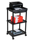 Three Tier Rolling Utility Cart With Secure Locking Casters, versatile kitchen and bathroom storage organizer, holding printer and paper.