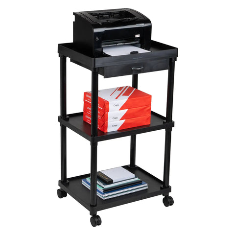 Three Tier Rolling Utility Cart With Secure Locking Casters, versatile kitchen and bathroom storage organizer, holding printer and paper.