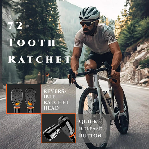 Cyclist on road bike with Pro Grade Quarter Inch Bike Torque Wrench Set With Reversible 72 Tooth Ratchet And Dual Scales