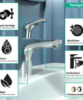 Focus Modern Upgrade 1-Handle 7-Inch Tall Bathroom Sink Faucet In Chrome With Slick Easy Clean Finish and features diagram