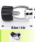 250 Bar 3500 PSI Chrome Plated Brass DIN to Yoke Regulator First Stage Adapter shown with dimensions