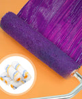 Close-up of a mini paint roller applying purple paint, featuring the 20 Pack Mini Paint Roller Kit With High Density Foam Covers.