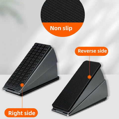 Heavy Duty Door Stopper With Spring Design, matte black finish, showing non-slip surface, right and reverse sides visible