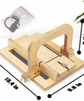 Wooden Soap Cutter Machine And Loaf Slicer Kit with adjustable steel wire and ruler guide, dimensions 13.4x9.8x6.7 inches