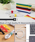 Colorful organizing straps from the Ultimate Cable Management Kit For Desk And TV Setup With 4 Cable Sleeves 35 Clips 11 Cord Holders