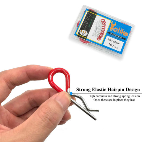 Beefy Ten Pack Heavy Duty Hitch Pins R Clips With Rubber Coated Grips 60mm Long 3mm Wire Diameter Spring Retaining Pins held by hand