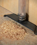 Pro Grade 21 Inch Stationary Professional Floor Sweep For Dust Collection Blast Gate Setup with sawdust on workshop floor.