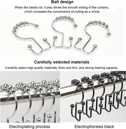 Double Shower Curtain Hooks 12 Pack Stainless Steel Easy Glide Rings For Bathroom Hanging Rods Decorative Liner Ring