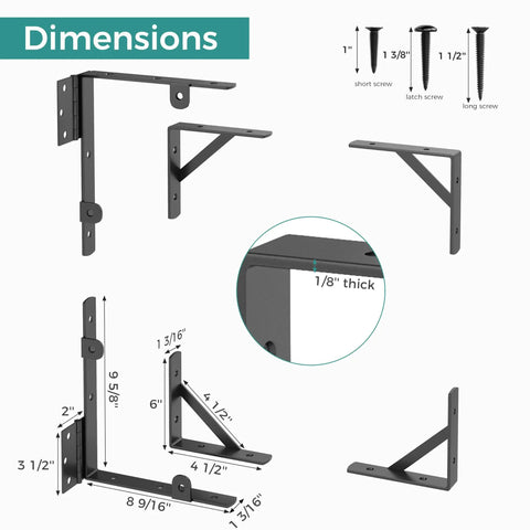 Heavy Duty Anti Sag Outdoor Wood Gate Corner Bracket Kit With One Piece 90 Degree Bent Steel And Diagonal Brace For Strong Easy Install Gate Support Built Tough dimensions diagram, 7/8 inch thick steel