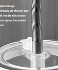 Close-up of Heavy Duty Built Tough Coffee Machine Milk Tube Replacement, Stainless Steel Coiled Hose, plugged into milk container.