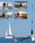 Go-To VHF Marine Radio Antenna 156-163MHz With PL259 Connector displayed with sailing images and antenna close-up