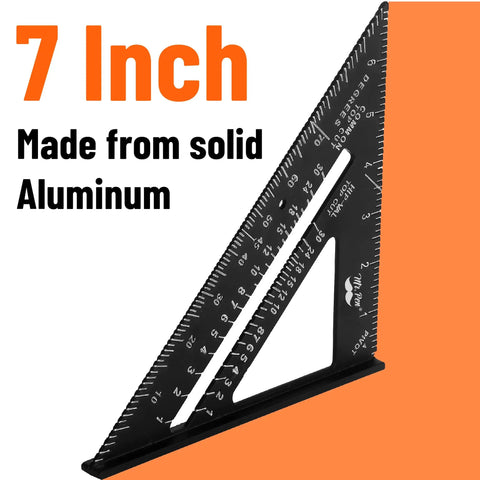 7 Inch Aluminum Rafter Square For Carpentry, Metal Triangle Square Ruler, pocket-sized tool for angles and square cuts