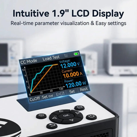 Programmable DC Electronic Load 150W 60V 12A Workhorse For Battery Capacity Testing And Power Supply R And D Pro Grade High Precision Lab Current Load Tester With 1mV 1mA Resolution, 1.9-inch LCD display