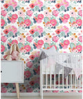 Peel And Stick White Floral Wallpaper With Pink Peonies And Eucalyptus For Nursery Or Bedroom Boho Vibe Removable Vinyl Contact Paper