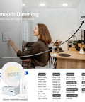 Woman using dimmer switch with 12 Pack 4 Inch Ultra Thin LED Recessed Ceiling Lights With Junction Box Dimmable Canless Wafer Downlights 5000K Daylight 9W Equivalent To 80W 810 Lumens High Brightness ETL Energy Star Certified in modern kitchen.