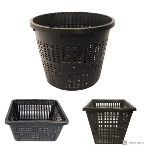 Eight Pack Water Garden Planting Baskets Kit With Slotted Mesh For Pond, Aquaponics And Hydroponics, round and square baskets