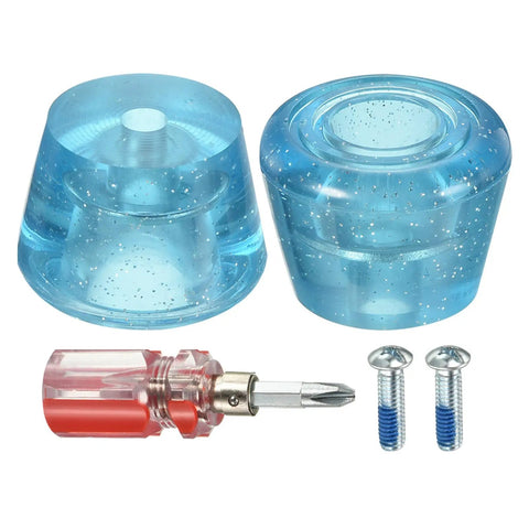Clear blue roller skate stopper rubber brake block toe stop with adjustable screwdriver, screws, and two sizes for double row skates