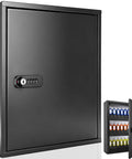 Straight Up Secure 48 Key Lock Box Wall Mount, Heavy Duty Steel Key Cabinet With Combo And Backup Key Lock, closed view with code lock.