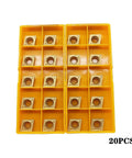 20pcs CCMT carbide turning inserts CCMT09T304/CCMT32.51, multilayer coated, in a yellow plastic organizer tray