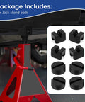 8-pack rubber jack stand pads and adapters for pinch-weld frames; black, universal fit