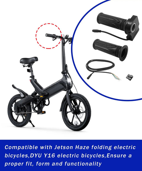 48V Throttle Grip Kit With Cruise Control Button And LCD Voltage Display For Folding Electric Bikes Easy Install Anti Slip Handle Grips Plug And Play Compatible With Jetson Haze And DYU Y16 6 Pin Plug