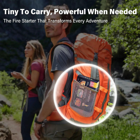 Backpack with 64 Mini Square Natural Pine Fire Starters For BBQ And Campfire in mesh pocket
