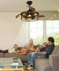 42 Inch Retractable Ceiling Fan With Lights Remote Control And Wall Switch Inverter Dual Control Six Speeds Living Room