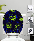 Round Resin Toilet Seat for Bathroom with Halloween pumpkin design featuring adjustable metal link hinges.