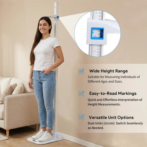 Portable Stadiometer Height Measuring Rod, Freestanding 8-82 Inch, Dual-Scale Precision With Mirrored Inch And CM Markings, clinical height measurement in home