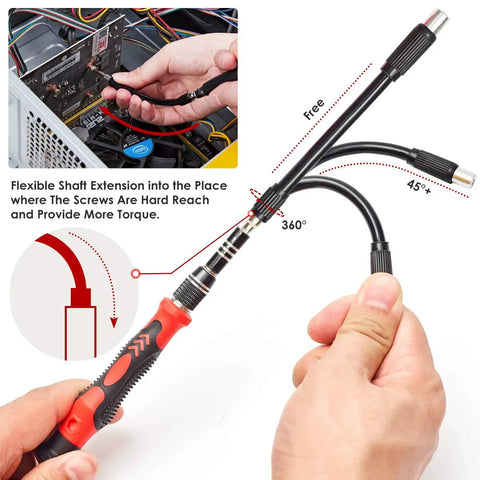 Flexible shaft extension from All In One 122 In 1 Precision Electronics Screwdriver Kit With 101 Magnetic Bits And 21 Essential Tools