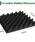 Six Pack 1.5x12x12 Inch Egg Crate Acoustic Foam Panels For Wall Treatment And Door Insulation Straight Fire Rated Sound Proofing Material That Kills Echo And Keeps Your Home Studio Dead Silent With Zero Sweat Or Hassle in black, showing dimensions.