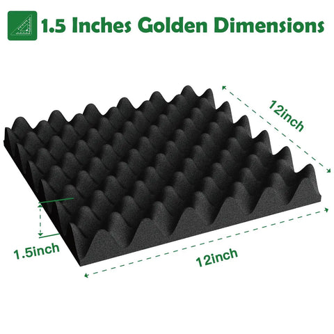 Six Pack 1.5x12x12 Inch Egg Crate Acoustic Foam Panels For Wall Treatment And Door Insulation Straight Fire Rated Sound Proofing Material That Kills Echo And Keeps Your Home Studio Dead Silent With Zero Sweat Or Hassle in black, showing dimensions.