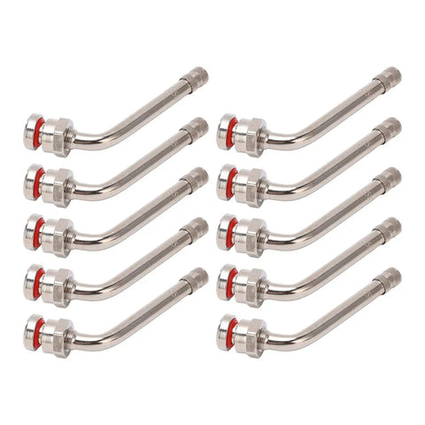 Pro Grade Heavy Duty Truck Tire Valve Stems With 60 Degree Extension Adapters TR545D For Alcoa 22.5 Inch And 24.5 Inch Aluminum Wheels Pack Of 10 Replacement Parts - Set of 10 valve stems with 60° extensions arranged in two rows