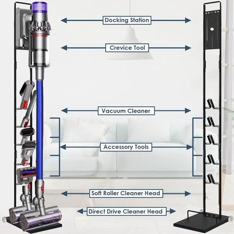 Heavy Duty Vacuum Stand With Wheels For Dyson V15 V12 V11 V10 V9 V8 V7 V6 Cordless Cleaners, accessory storage view
