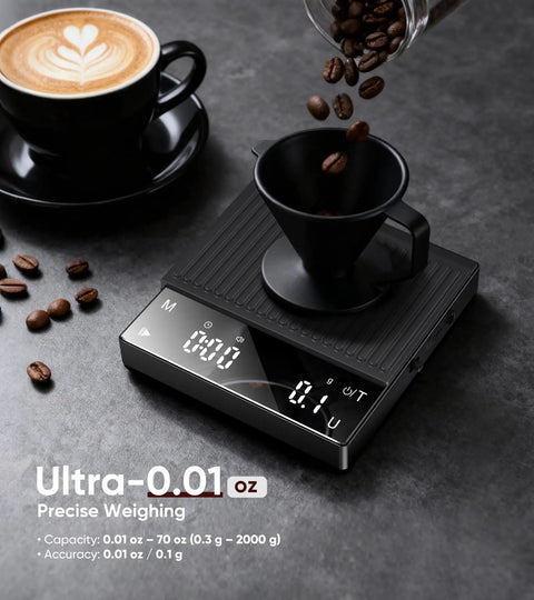 Rechargeable Coffee Scale With Timer, Mini 2kg Capacity, 0.1g Precision For Espresso And Pour Over Brews with coffee beans