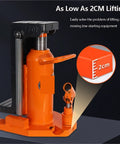Top Shelf Hydraulic Toe Jack With Dual Lift Platform For Pickups And Heavy Machines 5 Ton Or 10 Ton Portable Shop Tool showing 2cm lift height for low gear.