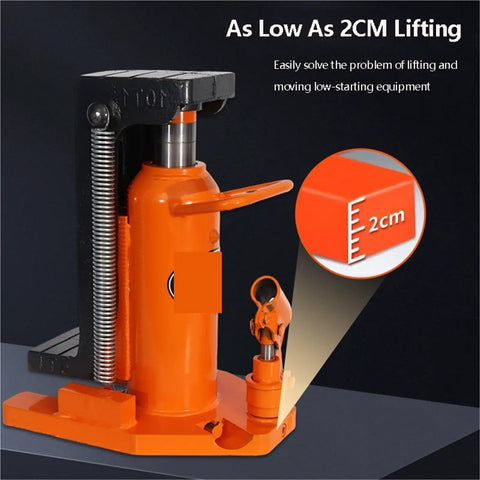 Top Shelf Hydraulic Toe Jack With Dual Lift Platform For Pickups And Heavy Machines 5 Ton Or 10 Ton Portable Shop Tool showing 2cm lift height for low gear.