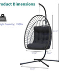 Egg Chair With Stand For Indoor Outdoor Use, Foldable Rattan Wicker Hanging Swing, product dimensions, weight capacity 350 lbs