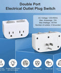 Dual Independent On Off Switch Grounded Power Outlet Wall Tap With Two 3 Prong Ports 1875W 15A ETL White For Cruise Ship