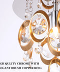 Close-up of 4 Light Modern Crystal Copper Flush Mount Chandelier with K9 crystals and chrome gold finish, partial view.