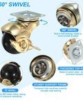 1.5 Inch Ball Caster Wheels With Brake, 4 Pack, 360 Degree Swivel Top Plate, 298 Lbs Total Capacity, locking casters details