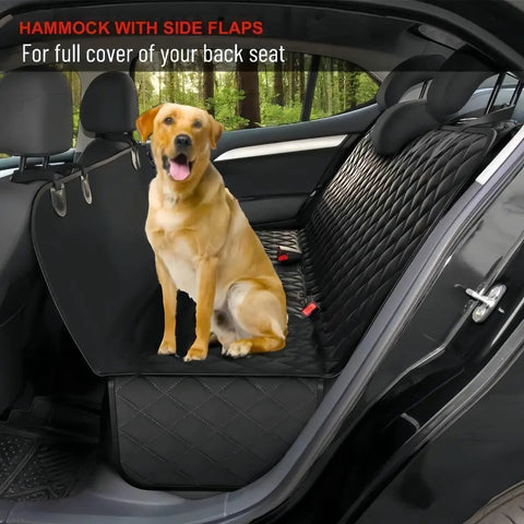 Smooth Operator Dog Car Seat Cover And Hammock Back Bench Protector With Water Resistant Quilted Oxford Fabric Plus Wide Side Flaps for back seat.