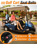 Golf cart equipped with Four Piece Universal Golf Cart Seat Belt Kit DOT Certified With 42 Inch Retractable Belts