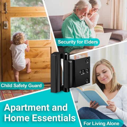 Image of apartment and home essentials with Home Security Door Reinforcement Lock For Kids Safety Upgraded Front Door Lock