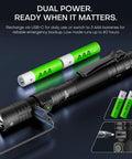 Rechargeable EDC Tactical Flashlight With Dual Switch And Turbo Button 1500 Lumen Beast Pen Light with USB-C and AAA batteries
