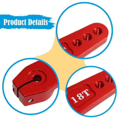 18T Metal Servo Rocker Arm Steering Horn For 60 To 160 Kg Servos, 1.77 Inch Spare Part Replacement For 1 To 5 Rovan RC Car, Durable Steel Construction, Precise Steering, Eliminates Slop Under Heavy Load, red 18T aluminum servo horn close-up