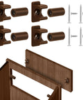 False Drawer Front Clips Set Dark Brown 8 Pieces With Screws for cabinet installation, showing clips, screws, and cabinet demonstration.