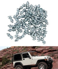 Heavy Duty 50 Pack Tire Spikes Built Tough With Tungsten Steel Tips Delivering Reliable Non Slip Traction On Frozen Ice And Snow Roads For Cars Trucks Bikes And Fleet on a Jeep navigating rocky terrain.